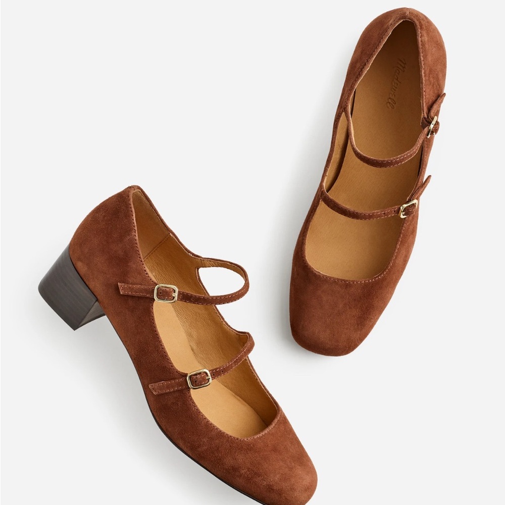 NWT Madewell The Nettie Heeled Mary Jane in Suede Soft Mahogany